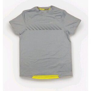 Under Armour Run‎ Gray Yellow Vented T Shirt Heatgear Sz M Stretch